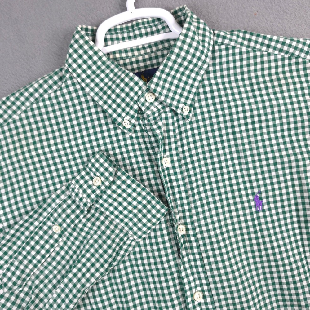 Ralph Lauren Mens Classic Fit Green Gingham Button Down Shirt Large Purple Pony